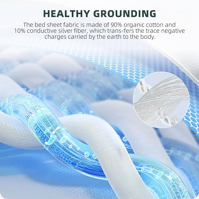 Grounding Sheet, 90% Organic Cotton+10% Pure Silver Organic Grounded Sheet for Improved Sleep, Pain Relief, with Static Grounding Cord and Test Pen (White, King(78.1 * 80.1 * 15 inch))