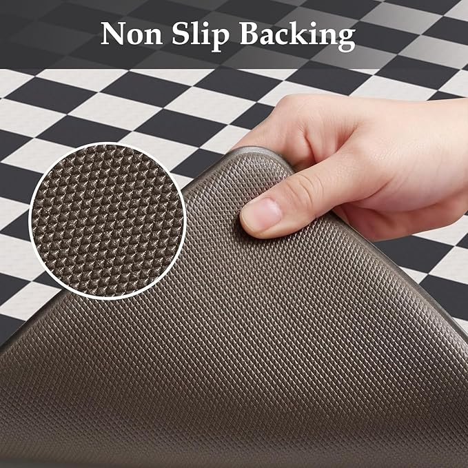 KIMODE Anti Fatigue Kitchen Mat for Floor, 17"x47"+17"x29" Checkered Kitchen Rugs Sets of 2, Kitchen Floor Mats Non-Slip, Cushioned Standing Desk mat for Sink Laundry Office Black and White