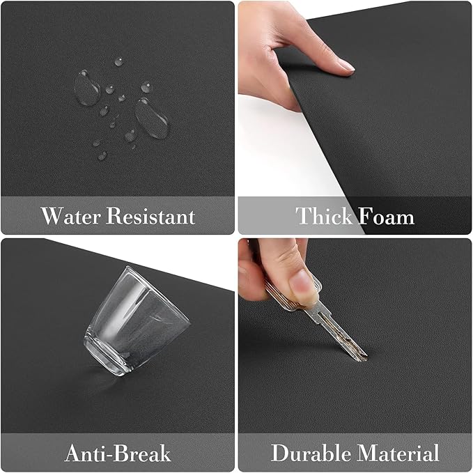 HappyTrends 2 PCS Kitchen Mat Cushioned Anti-Fatigue Floor Mat, Heavy Duty Ergonomic Comfort Foam Standing Mat, Waterproof Non-Slip Kitchen Rugs for Home, Office, Laundry,Black