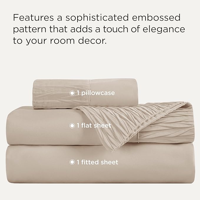Bedsure Twin XL Sheet Sets Dorm Bedding - 3 Pieces Soft Extra Long Twin Sheets, Hotel Luxury, Easy Care Microfiber for Women, Men, Beige