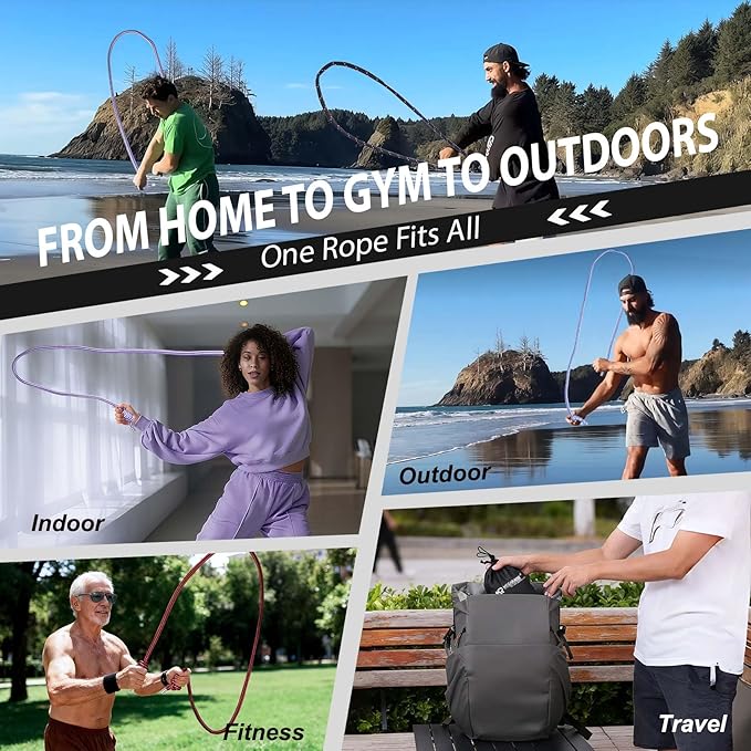 Flow Rope Weighted Fitness Jump Rope for Women Men Workout, Adjustable 1.44lb Heavy Rope for Adult Exercise, Mobility & Coordination Training at Home Gym & Outdoors