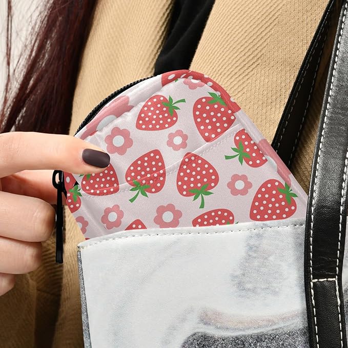 Strawberry Fruits Floral Pill Box 7 Day Pill Case Travel Pill Organizer Bag with Zipper Portable Weekly Vitamin Medicine Supplement Holder Pouch Bag