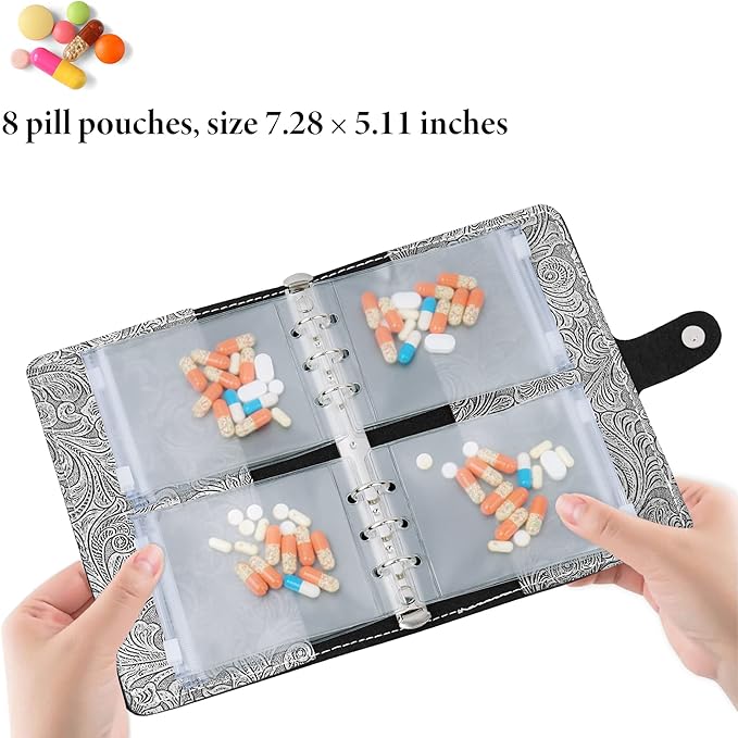 Hennaja Pill Organizer Book,Pill Pouches Clear Plastic Pill Bags Self Sealing Travel Medicine Organizer Storage(1-Silver)