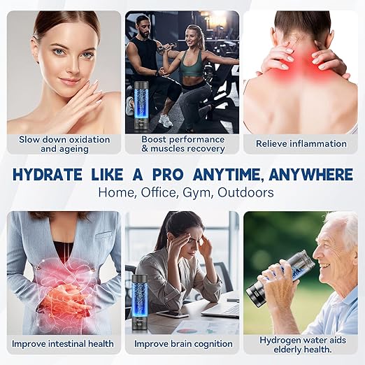 Hydrogen Water Bottle Generator – Portable Hydrogen Water Machine, Up to 6000 PPB | SPE/PEM Certified H₂ Tech | Hydrogen-Rich Water for Energy & Hydration | Healthy Gift for Family & Friends (Gold)