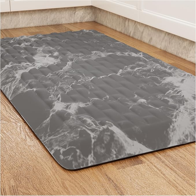 5/6 Inch Thick Water Absorbing Comfort Mat, Anti-Fatigue Floor Mat, Standing Desk Mat, for Kitchen Home Ofiice & Bathroom - Durable Foam, Cushioned Non-Slip (19" x 32", White Marble Pattern)
