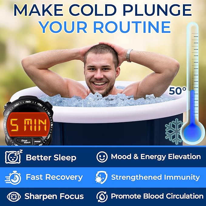 SereneLife Inflatable Insulated Cold Plunge Tub - Cold Plunge Relaxation Pod for Athletes, One Person Ice Bath Tub with Lid with 78 Gallons Capacity (Black)