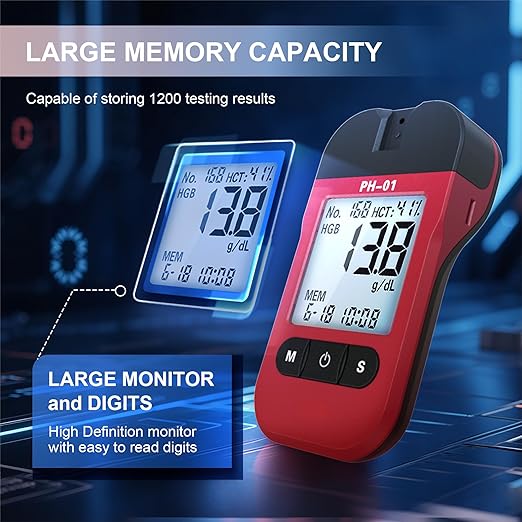 Hemoglobin Test Kits with 25 Hemoglobin Test Strips, Hemoglobin Test Meter Kit for Home Use, Home Hemoglobin Tester, Easy to Use and Read.