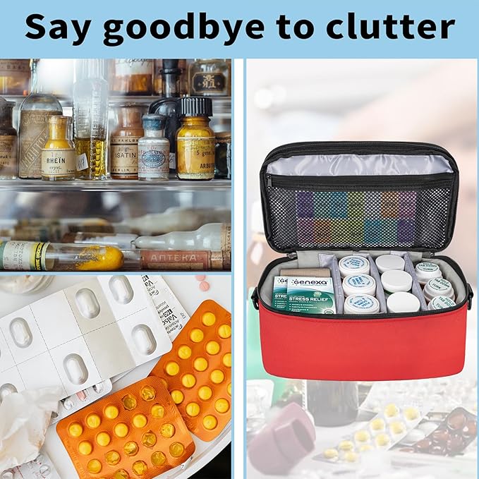 2 Layers Medicine Storage Organizer Bag with Portable Pouch, Pill Bottle Organizer Case, Lockable Medicine Travel Case for Pills, Vitamin, Fish Oil.
