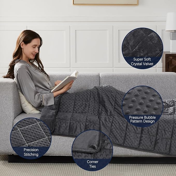 CuteKing Weighted Blanket - Weighted Blanket with Premium Glass Beads - Heavy Blanket Crystal Velvet for Comfort Sleep - Thick Blanket All Season (20lbs, 80"x87", Grey Bubble)