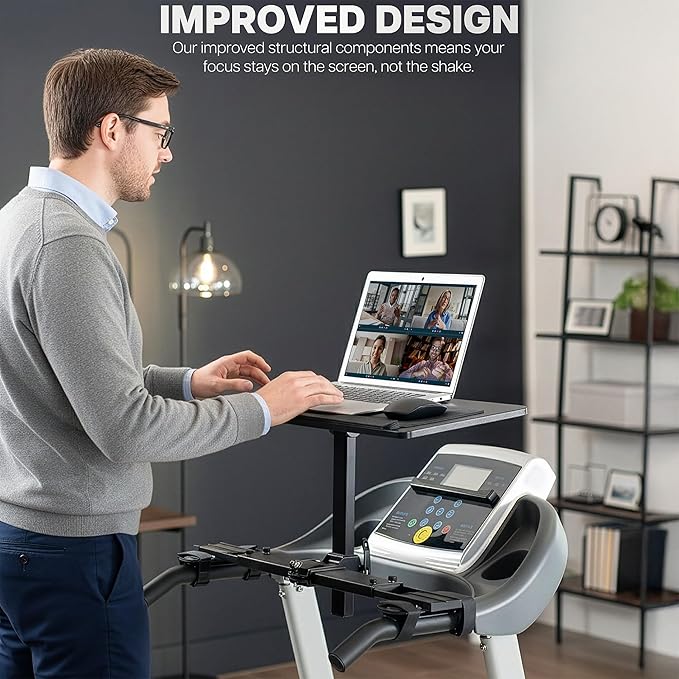 VIVO Wooden Laptop Treadmill Desk, Tilting Ergonomic Notebook Mount Stand with Mouse Pad and Wrist Support, Fits Both Round and Square Handlebars, Black, STAND-TDML4R