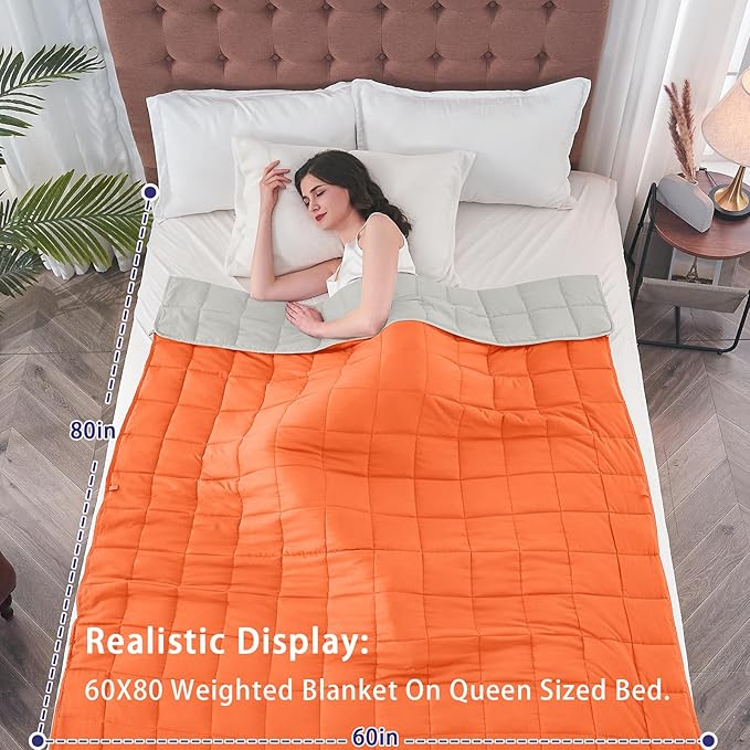 yescool Weighted Blanket for Adults (17 lbs, 60" x 80", Orange) Cooling Heavy Blanket for Sleeping Perfect for 110-130 lbs, Queen Size Breathable Blanket with Premium Glass Bead, Machine Washable