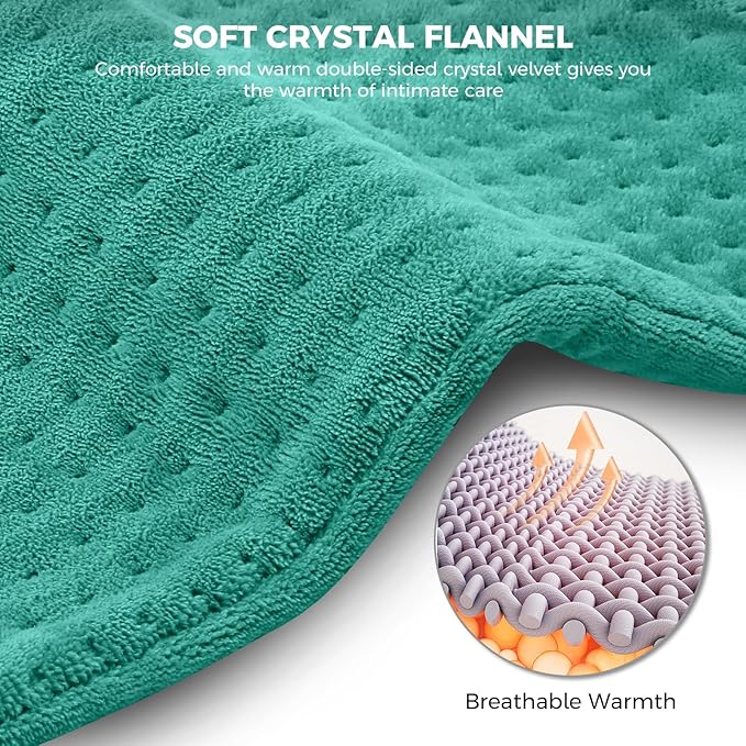 NOWWISH Heating Pad for Back Pain Relief & Period Cramps, 33x17 Inches Electric Heating Pad with 10 Heat Settings, Timer and Auto Shut-Off, Machine Washable, Mothers Day Gifts for Mom Women, Green