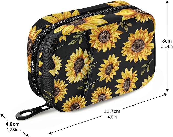 Kigai Sunflower Pill Case Weekly Pill Box Portable Travel Pill Bag Organizer with Zipper for Vitamins, Medication and Supplements
