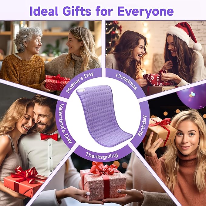 Heating Pad for Back, Large Heating Pads for Body Muscle Pain Cramps Relief, 6 Heat Settings Machine Washable Electric Heating Pad, Birthday Christmas Gifts for Women Mom