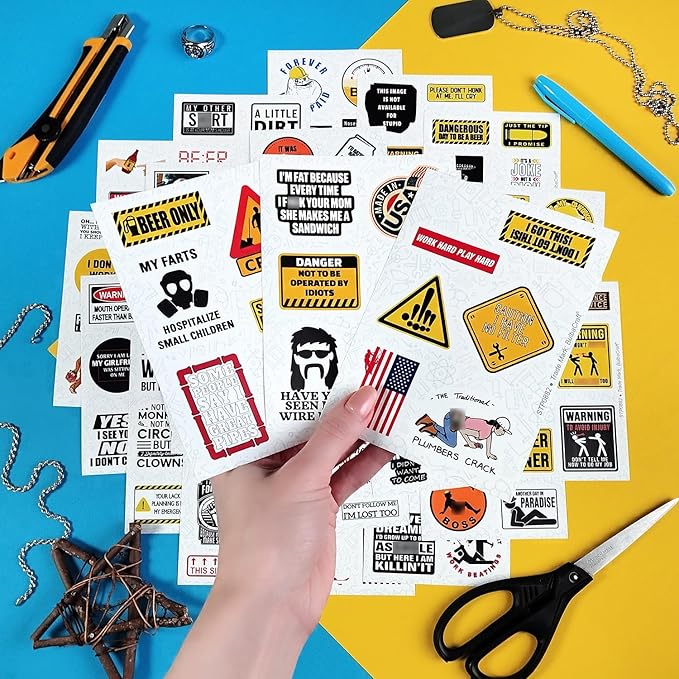 BulbaCraft Funny Hard Hat Stickers for Men - Hardhat Stickers, Tool Box Decals, Toolbox Accessories - Construction, Mechanic Helmet Decals for Adults, Gifts for Women & Men