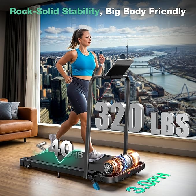 Walking Pad Treadmill with Incline, 6 in 1 Foldable Treadmill Walking Pad with Handle Bar for Home/Office, 3.0HP Compact Under Desk Treadmills, 320LBS Capacity, App, LED Display