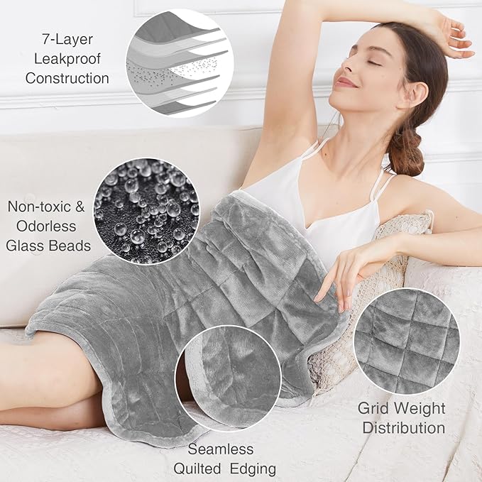 Alomidds Weighted Lap Blanket 7lbs, Cozy Breathable Flannel Weighted Lap Pad for Adults, Small Weighted Blanket for Travel, Couch, Grey, 29" x 24"
