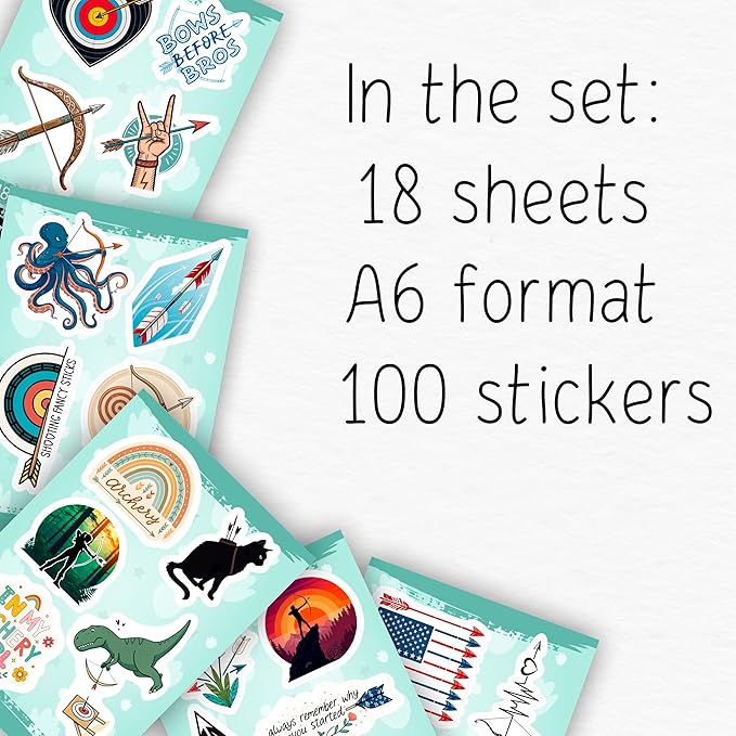 100Pcs Archery Stickers and Decals for Bow Case, Arrow Stickers - Archery Party Supplies- Bow Hunting Decals - Gift for Women & Men
