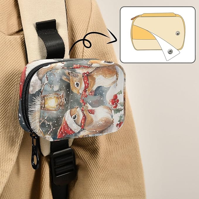 Christmas Squirrels Watercolor White Travel Pill Organizer Case Box Container Weekly Portable Vitamin Medicine Holder Storage Bag with Zipper Removable