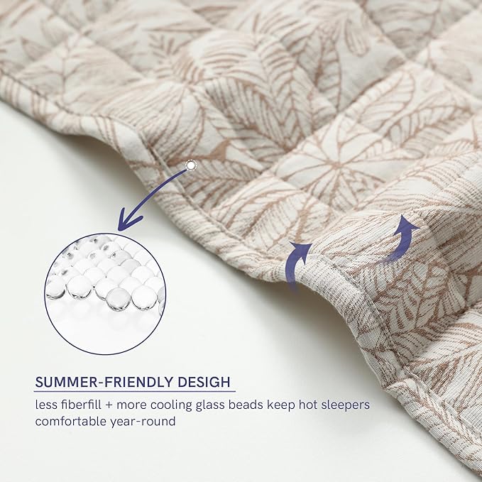 YnM King Size Linen Weighted Blanket for Adults (88x104 Inches, 20 Pounds, Palm Tree), Exclusive Smallest Compartments, Heavy Bed Blanket for Two Persons of 90~160lbs on Queen or King Bed