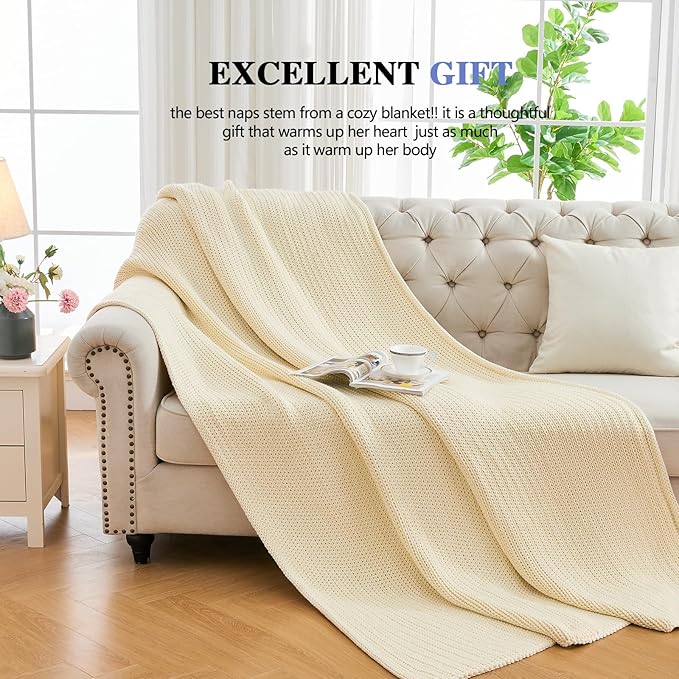 L'AGRATY Knitted Weighted Blanket - 48"x72" 20lbs Cooling Chunky Knit Heavy Blanket for Adults Braided Crochet Throw Thick Cable Yarn Knit Decorative No Beads Evenly Weighted Machine Washable