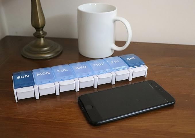 KMINA Pill Organizer Large with Push Button, Weekly Medicine Pill Organizers, 7 Day Pills Box Case Travel for Big Vitamin Supplements