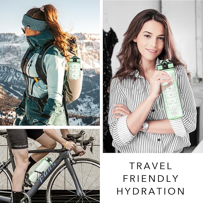 Hyeta 32 oz Water Bottles with Times to Drink and Straw, Motivational Water Bottle with Time Marker, Leakproof, Drinking Sports Water Bottle for Fitness, Gym and Outdoor
