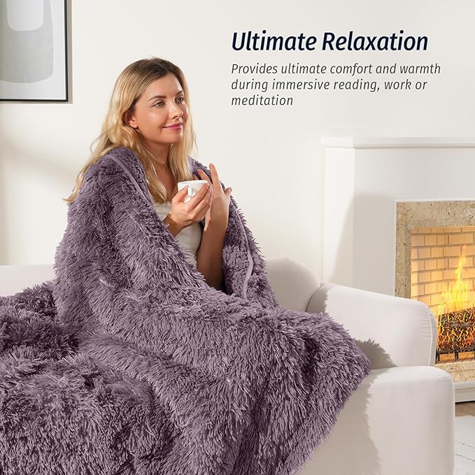 Wemore Shaggy Long Fur Faux Fur Weighted Blanket, Cozy and Fluffy Plush Sherpa Long Hair Blanket for Adult 15lbs, Fluffy Fuzzy Sherpa Reverse Heavy Blanket for Bed, Couch, Pink Purple, 48 x 72 Inches