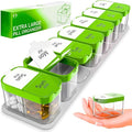 Extra Large Weekly Pill Organizer - XL Vitamin Holder with 7 Detachable AM PM Compartments - Portable Medicine Dispenser for Home and Travel, Big Supplement Container for Weekly or Daily Use, Green