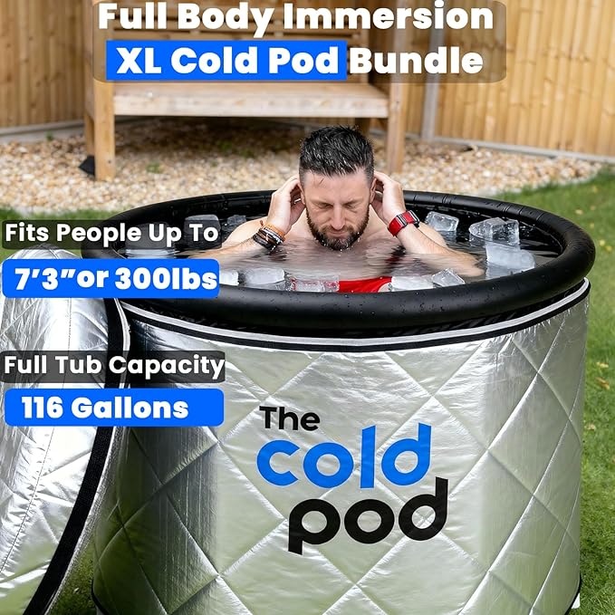 The Cold Pod Cold Plunge Tub: 116 Gal Round Tub with Full-Wrap UV-Reflective Insulation Cover Bundle for Indoor & Outdoors Use - Portable Ice Bath Tub for Athletes&Crossfitters &Wim Hof Enthusiasts