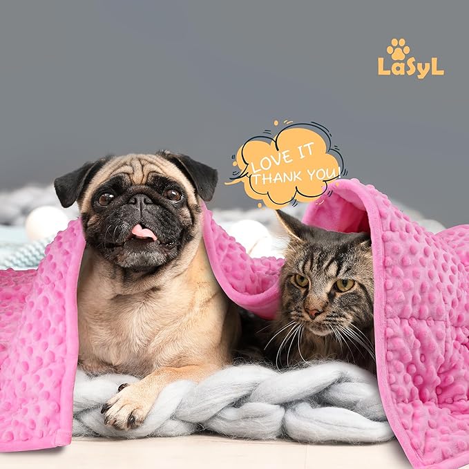 LaSyL Weighted Blanket for Pets | Thunder Blanket for Dogs Anxiety | Premium Soft Minky | Relaxation & Calming & Anti Anxiety | Used in Car, Bed, Couch | Pink, Washable Medium (32"x40")