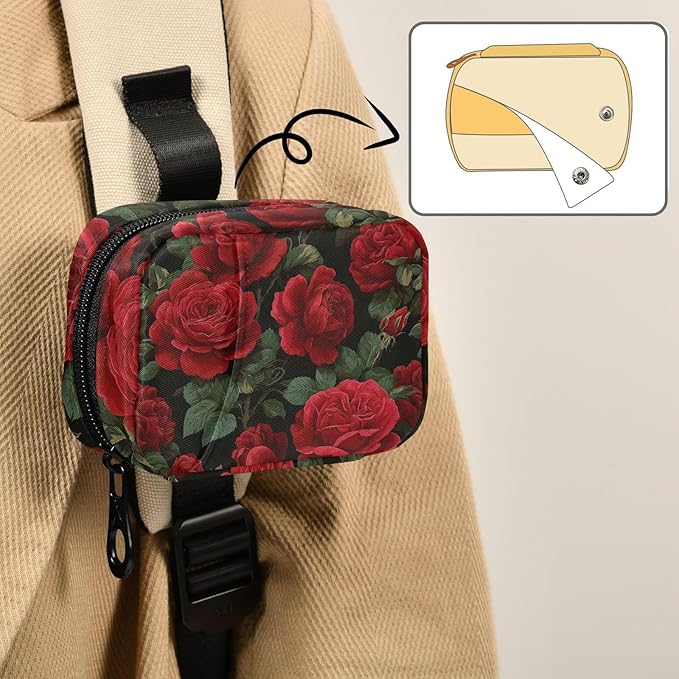 Pfrewn Pill Organizer Case Retro Red Rose Travel Pill Box with Zipper 7 Day Portable Small Weekly Vitamin Medicine Supplement Holder Pouch Bag for Women Men