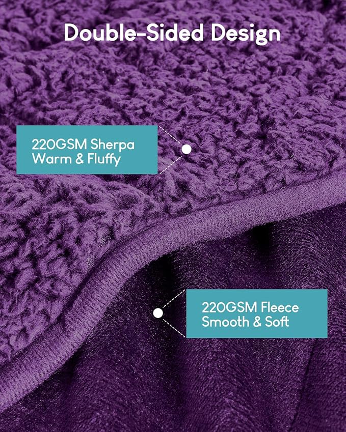 Cottonblue Weighted Blanket 15 lbs for Adults, Flannel Shaggy Sherpa Weighted Blanket for Queen Bed Comfort Weighted Blankets for Calming and Relax, Bed Sofa Heavy Blankets, 48x72 inches, Purple