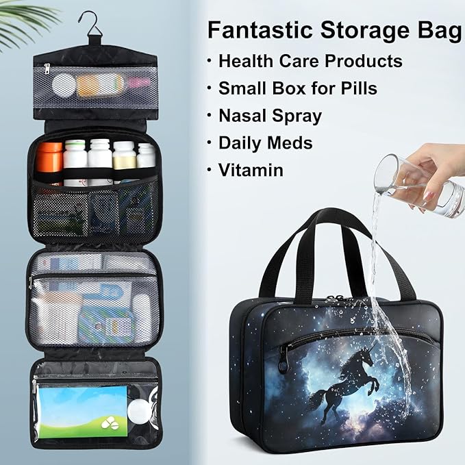 Fustylead Mysterious Unicorn Silhouette in Galaxy Nebula Large Medicine Bag Travel Pill Bottle Organizer with Zipper, Empty First Aid Bag for Camping Hiking Outdoors