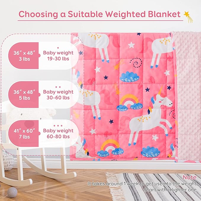 Sivio Dotted Weighted Blanket, Super Soft Crystal Velvet Reversible Heavy Blanket with Cute Cartoon Patterns, 7 lbs, 41x60 Inch, Pink Unicorn