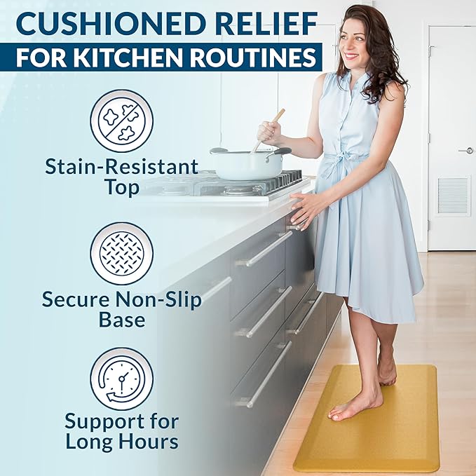 ComfiLife Anti Fatigue Floor Mat – 3/4 Inch Thick Kitchen Mats for Floor, Standing Desk Mat, Kitchen Rug – Comfort at Home, Office – Durable – Stain Resistant – Non-Slip Bottom (24" x 70", Mustard)