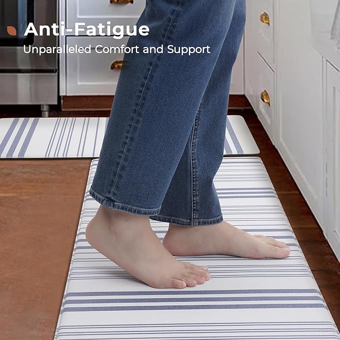 FRESHMINT Farmhouse Stripe Anti-Fatigue Kitchen Mat Set of 2, Cushioned Foam Kitchen Mats for Floor, Waterproof Non Slip Comfort Mat, Modern Kitchen Rug for Kitchen Decor, Sink, Laundry, Office