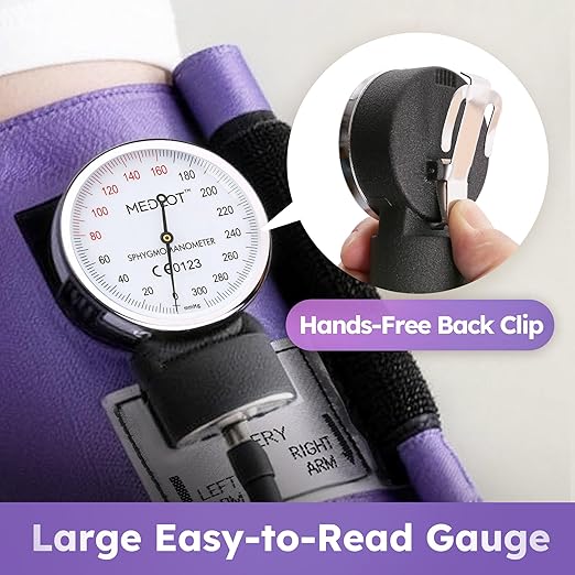 LotFancy Aneroid Sphygmomanometer with Stethoscope Kit, Professional BP Cuff Adult 10"-16", Adult Professional Manual Blood Pressure Cuff with Carrying Case for Home Use, Nurse, Doctor, Purple