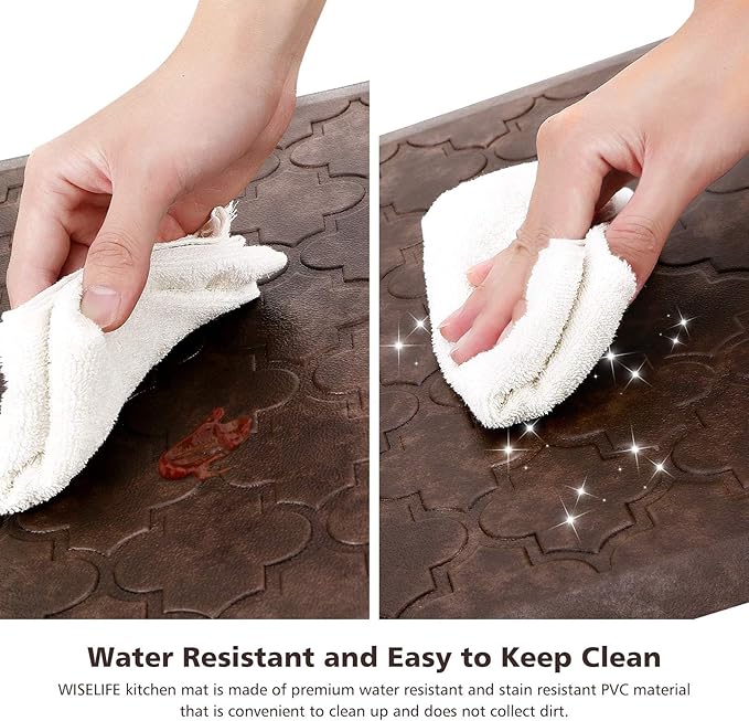 WISELIFE Kitchen Mat Cushioned Anti Fatigue Floor Mat,17.3"x28", Thick Non Slip Waterproof Kitchen Rugs and Mats,Heavy Duty Foam Standing Mat for Kitchen,Floor,Home,Desk,Sink, Brown