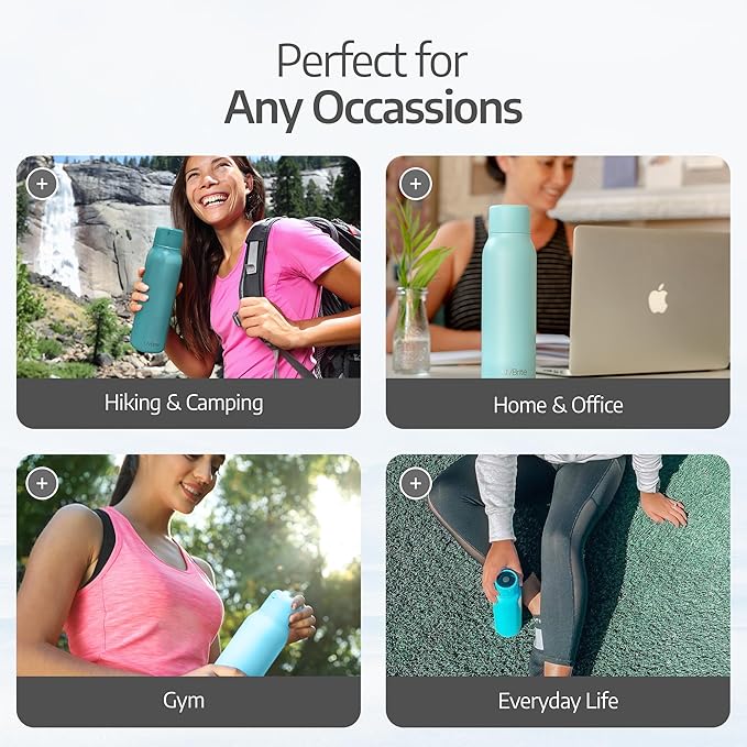 UVBRITE Go Self-Cleaning UV Water Bottle - 6 Bottles 18.6 oz Insulated Stainless-Steel Rechargeable Reusable Bottle Push Button Sterilization Travel Friendly