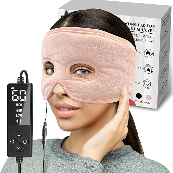 Moist Heat Sinus Pressure Relief Mask with 3 Heat Settings, Extra Large Face Heating Pad for Eyes, Sinusitis, Hormone Migraine, Tension Headache Relief