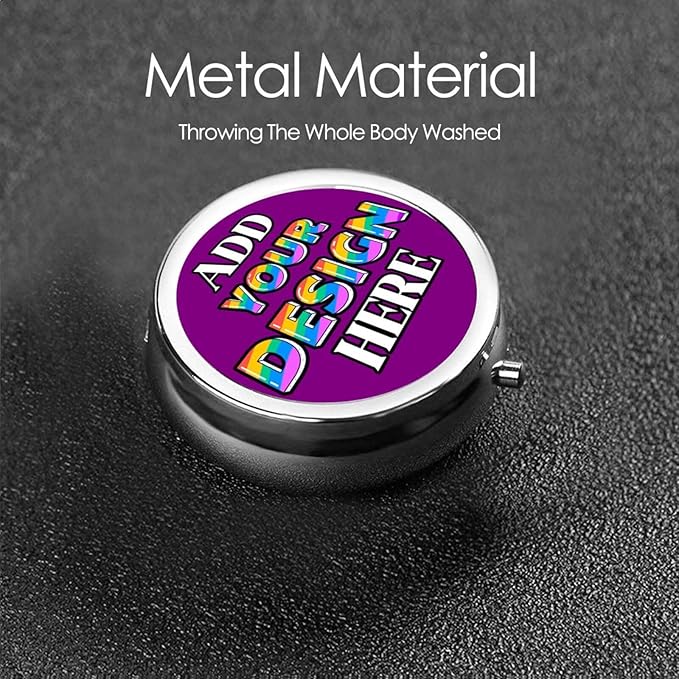 Custom Travel Pill Box, Medicine Pill Organizer Case Container Travel Pill Holder Vitamin for Boxes Med Wallet Portable Mini Pastillero Round, Purple01, Personalized Gifts