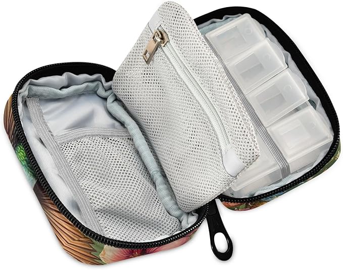 Travel Pill Case Flower Garland Bird Weekly Small Pill Box 7 Day Pill Box Pill Organizer Bag