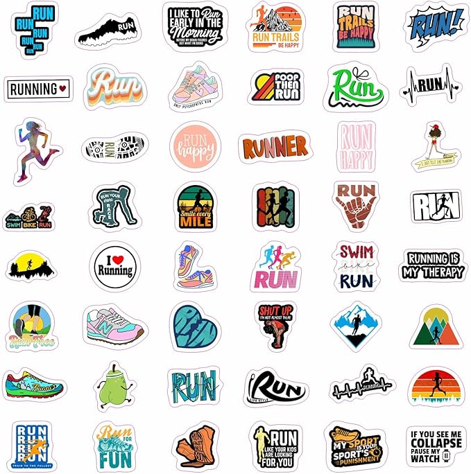 BulbaCraft Running Stickers for Water Bottles, Run Stickers and Decals, Runner Decals - Running Themed Party Decorations, Presents for Marathon Runners Men, Gifts for Women & Men