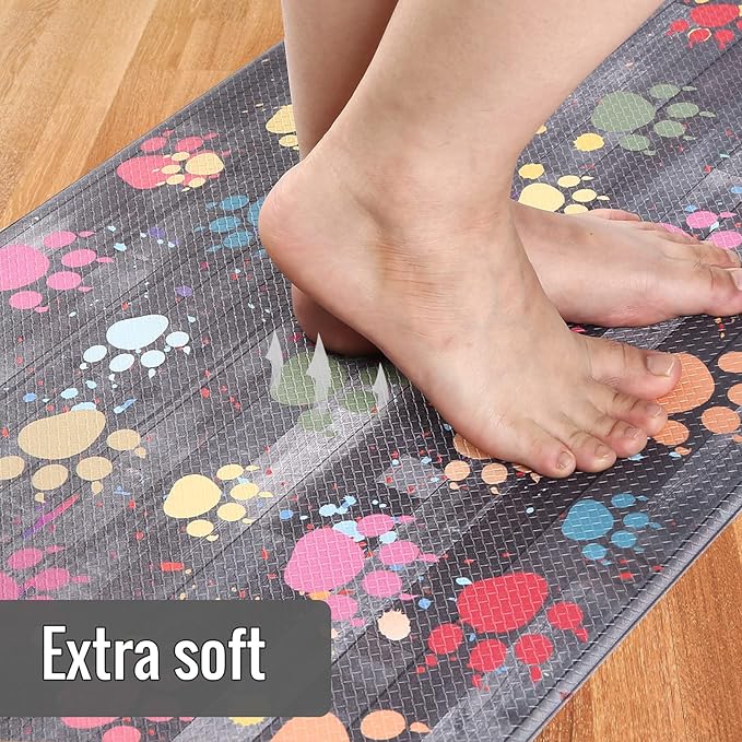 Kitchen Mat Cushioned Anti-Fatigue Floor Mat,Waterproof Non-Skid Kitchen Mats and Rugs Heavy Duty Comfort Standing Mat for Kitchen, Home, Office, Sink, Laundry, Colorful Paws (Grey)