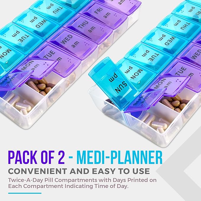 MEDca Weekly Pill Organizer, Twice-a-Day, 2 Pill Organizer Extra Large