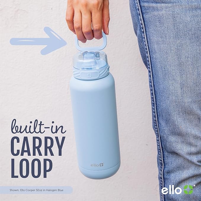 Ello Cooper 18oz Kids Stainless Steel Water Bottle with Straw and Carry Handle, Double Walled and Vacuum Insulated Metal, Leak Proof Locking Lid with Soft Silicone Spout, Reusable, BPA Free, Sage