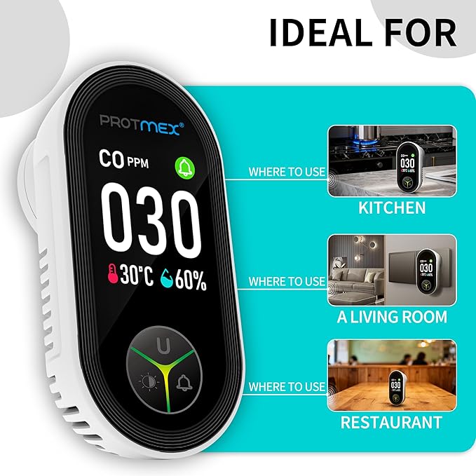Protmex Carbon Monoxide Detector Plug in Wall, 3-in-1 Co Detector Monitor Air Quality with Temperature Humidity Sensor, Portable CO Meter Easy to Read & Install