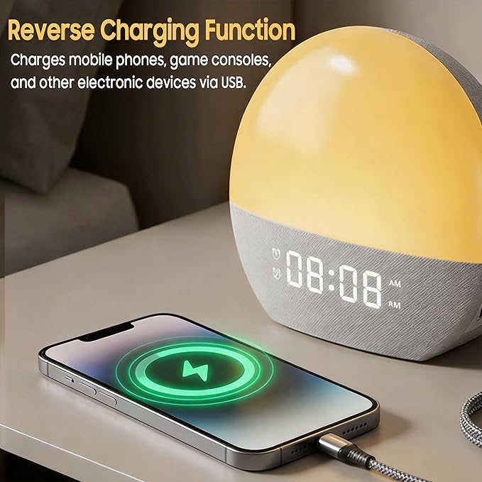 Sunrise Alarm Clock, White Noise Sound Machine, Upgraded Backlit Buttons for Bedrooms, 26 Soothing Sounds, 17 Night Lights, Bluetooth Speaker, Wake Up Sunlight for Heavy Sleepers,