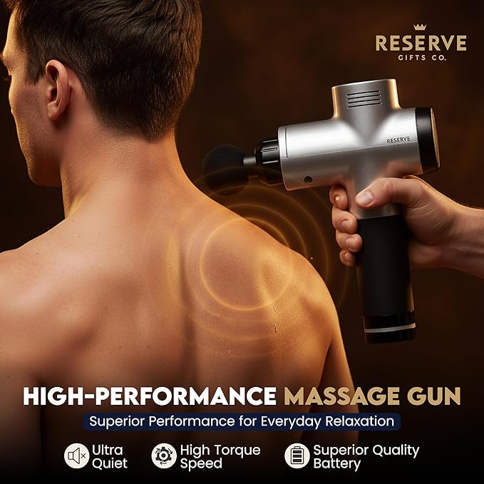 Massage Gun Gift with Carrying Case - Deep Tissue Back Massager for Pain Relief with 6 Percussion Relaxation Heads - Silent Brushless Motor, Gift for Wife, Mother (White/Pearl)